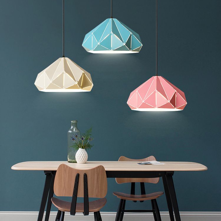 Geometric Shape Metal Hanging Lamp Nordic Macaroon Style 1-Light Pendant for Kitchen Bedroom