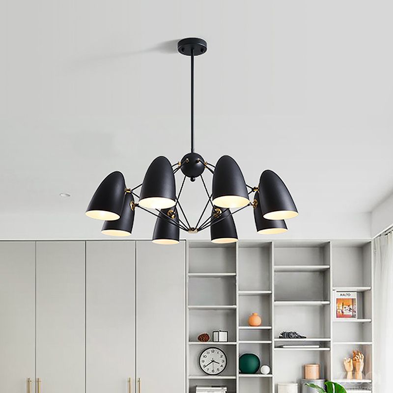 Bullet Chandelier Pendant Light Contemporary Metal 8 Heads Bedroom Hanging Lamp Fixture in Black/White