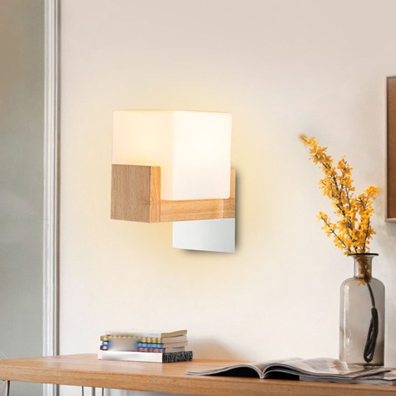 Modern Simple Wooden Wall Light Sconces Square Shape Wall Mounted Light