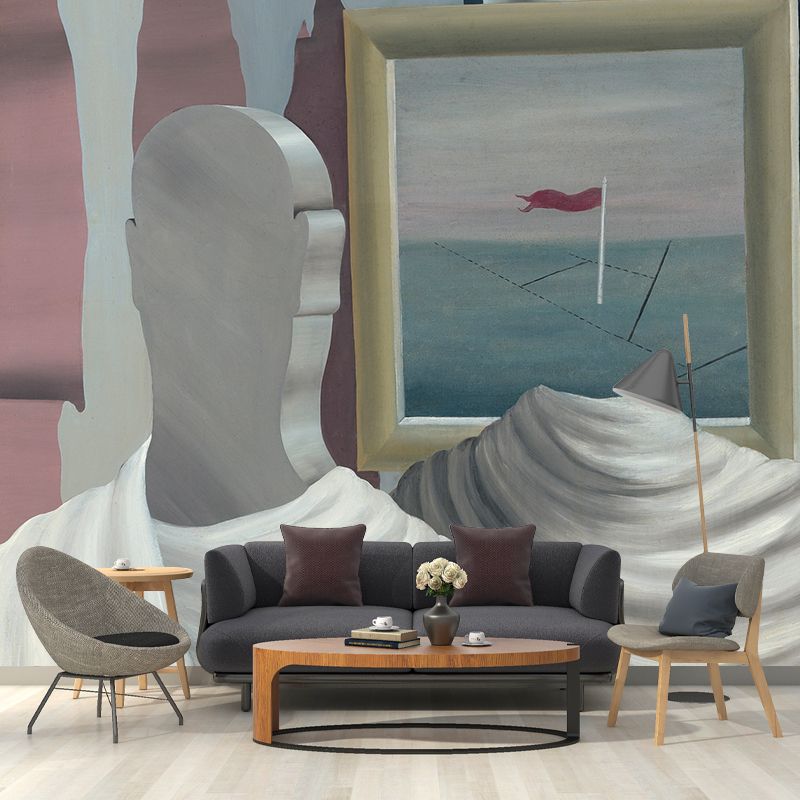 Le Chevalier Du Couchant Mural in Blue-White Surrealism Wall Art for Home Gallery
