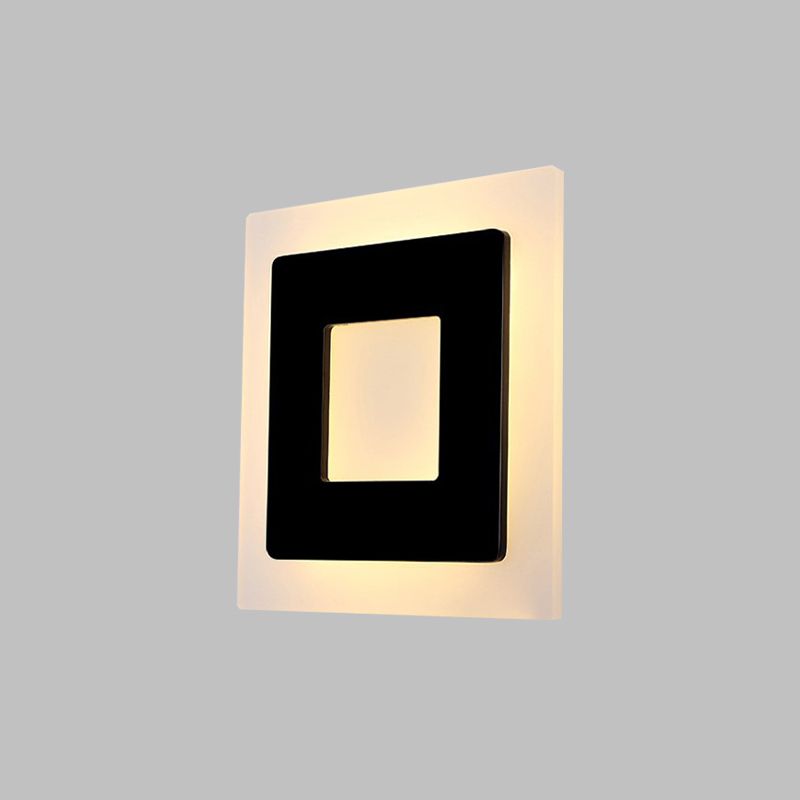 Acrylic Square Sconce Light Minimalist LED Black Wall Mount Lamp Fixture in White/Warm Light