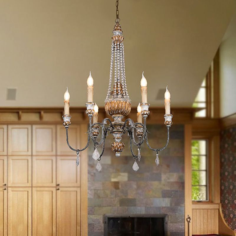 Rust Sputnik Chandelier Lamp Retro 6 Heads Metal Ceiling Pendant Light with Flat Drop for Living Room