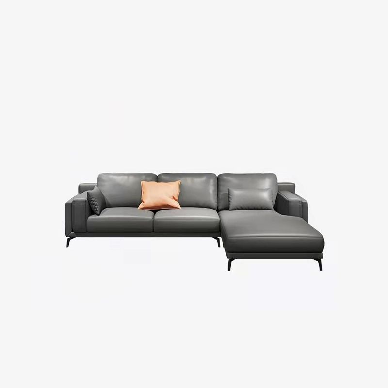 Square Arm Grey Pillowed Back Cushions Splayed Wooden Legs Sofa