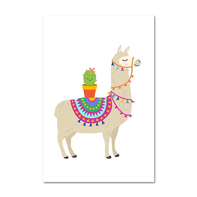 Kids Cute Alpaca Wrapped Canvas for Children Bedroom Wall Art Decor in White, Multiple Sizes