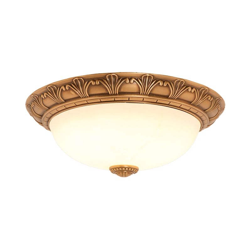 Cream Glass Bronze Flush Mount Light Flower/Leaf/Floral-Trimmed Bowl Traditional LED Ceiling Light Fixture, 12"/16" W