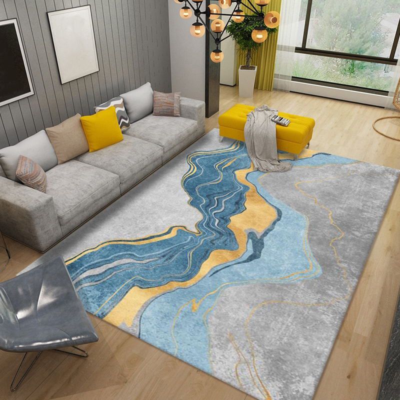 Gold Line Rug Polyester Modern Rug Non-Slip Backing Rug for Living Room