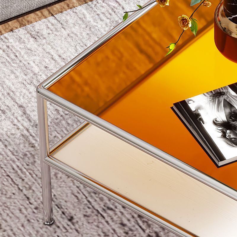 Modern 4 Legs Coffee Table Square Cocktail Table in Brown/Transparent