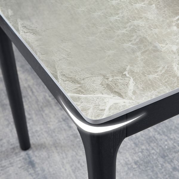 Rectangle Mid-Century Modern Dining Table Two-Color Fixed Table with Sintered Stone