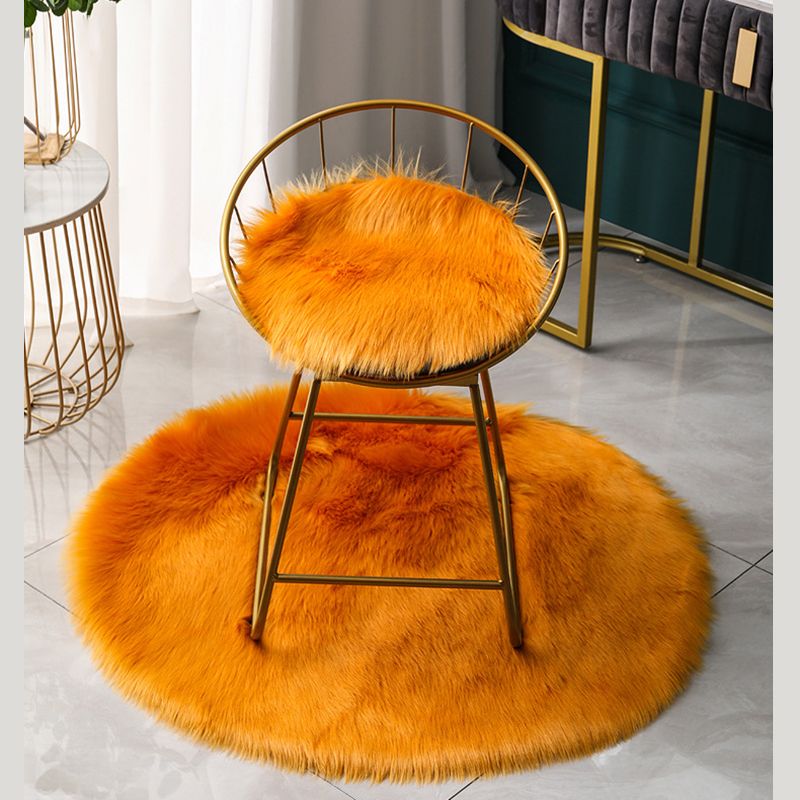 Round Modern Shag Carpet Solid Polyester Area Rug Non-Slip Backing Indoor Carpet for Living Room
