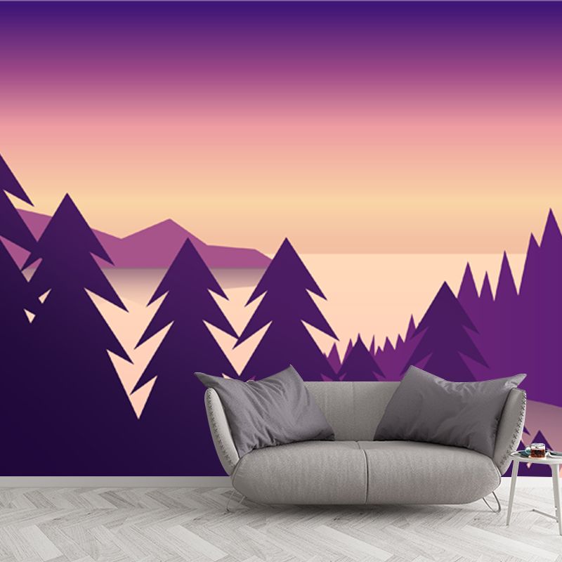 Mysterious Pipe Forest Wall Mural for Bedroom, Purple, Customized Size Available