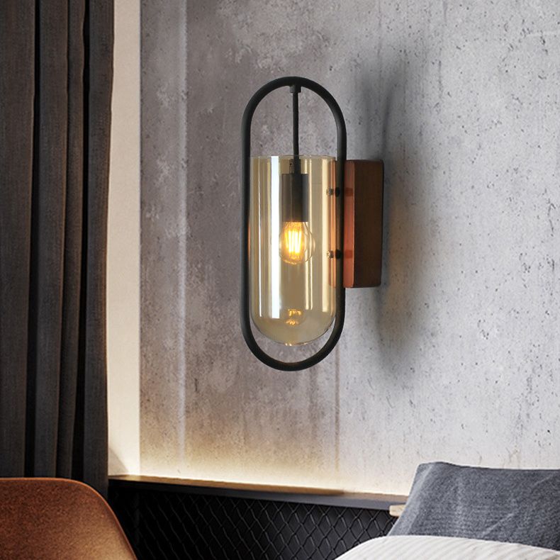 Luce di panna da parete per rivestimenti in quercia scura Luce da parete in vetro vintage per camera da letto da letto d'albergo