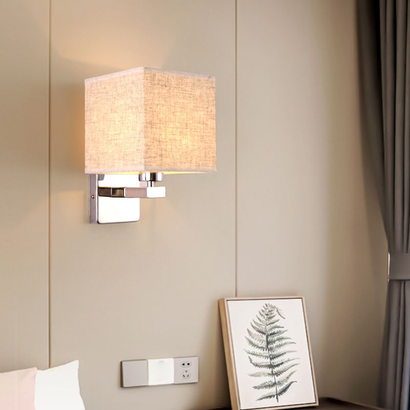 Modern Metal Wall Sconce Rectangle Shape Wall Light with Fabric Shade for Study