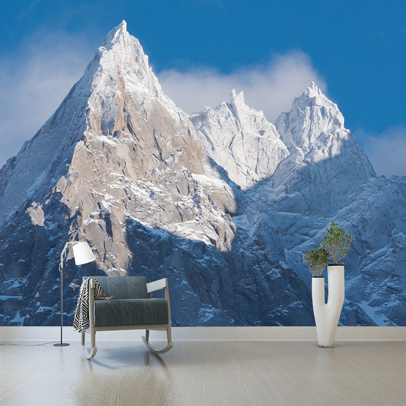 Beautiful Snow Peaks Wallpaper Murals for Living Room Winter Scenery Wall Art, Custom Size