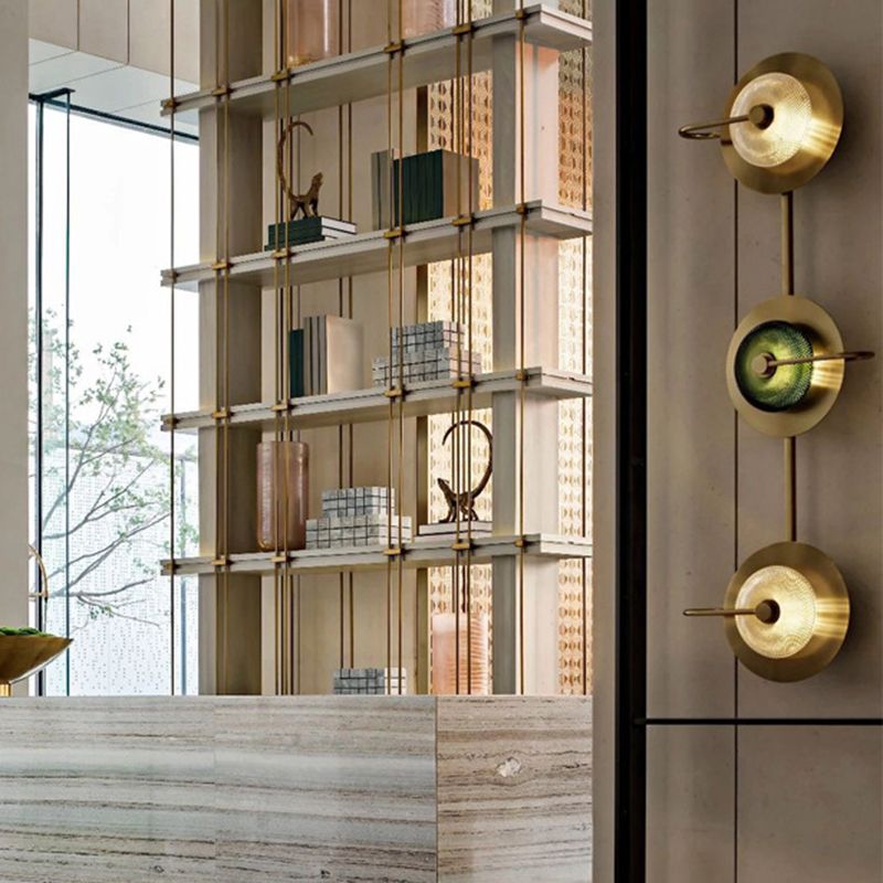 Gold Circular LED Wall Lamp in Modern Luxury Style Metal Indoor Wall Sconce with Glass Shade