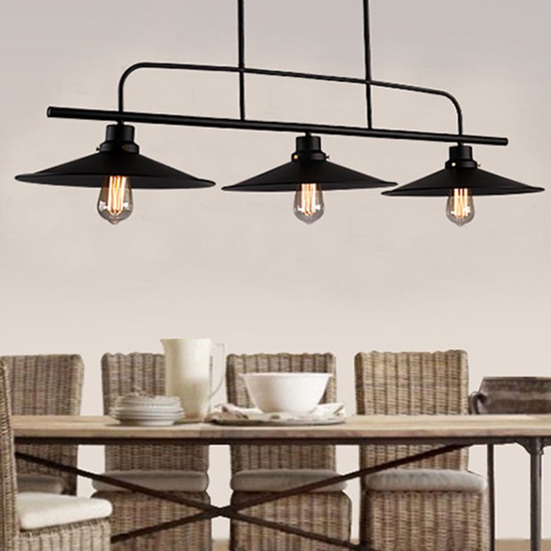 Posteo colgante de tono de platillo de platillo de hierro forjado de estilo industrial de estilo industrial de 3 luces para el bar de restaurantes
