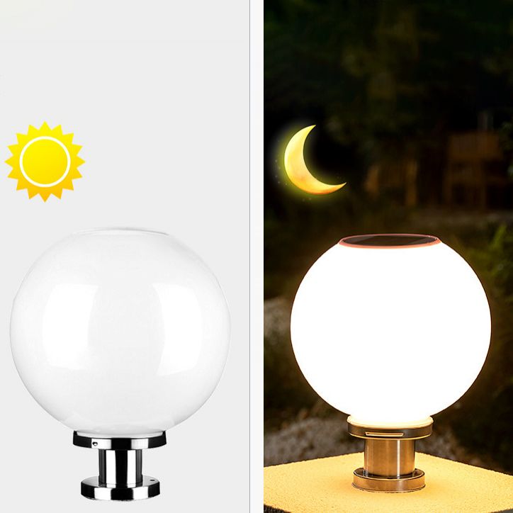 Contemporary Outdoor Lamp Minimalist Solar Lamp with Acrylic Shade for Backyard