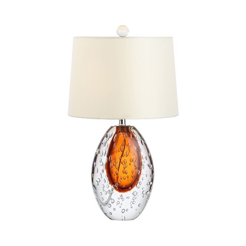 Lampada da tavolo moderna ovale in vetro trasparente a bolle, con 1 lampadina, lampada da comodino in tessuto per camera da letto, colore bianco