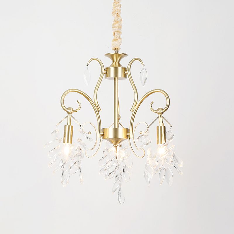 Vintage traan hanglamp helder helder gesneden kristal 3-head kroonluchter verlichtingsarmatuur in goud
