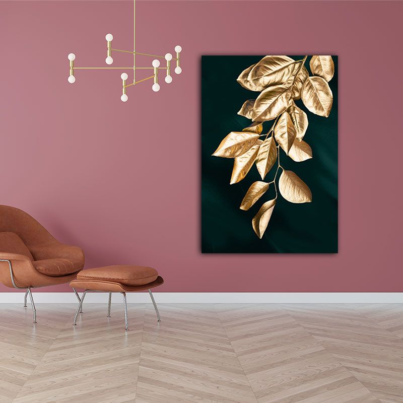 Gold Leaves Canvas Botanical Modern Style Textured Wall Art Decor for Guest Room