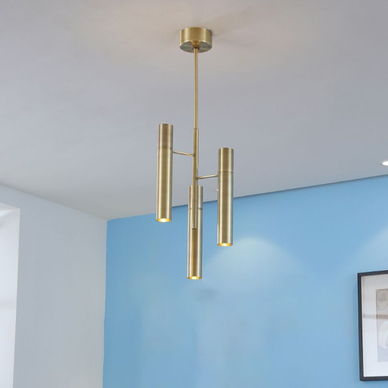 6/10 Heads Hallway Chandelier Lighting with Cylinder Metal Shade Modern Gold Hanging Lamp