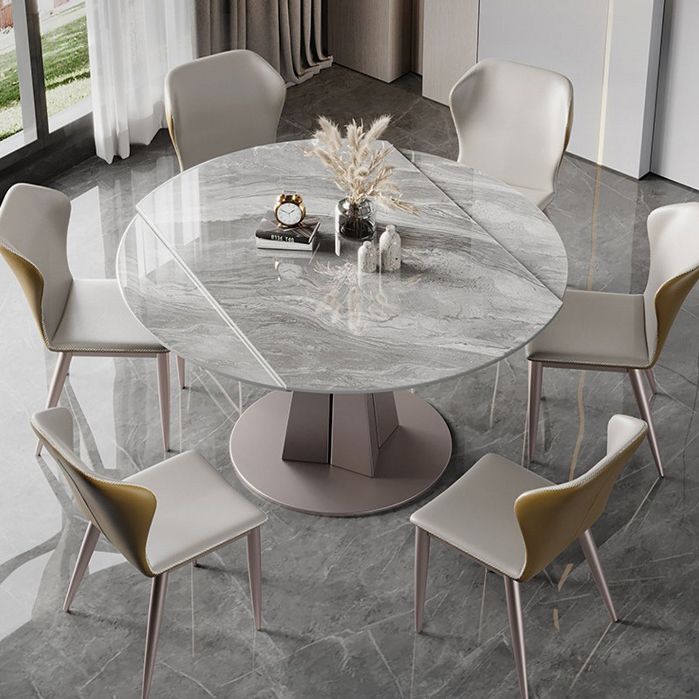Luxury Sintered Stone Top Table Extendable Round Table with Pedestal Base