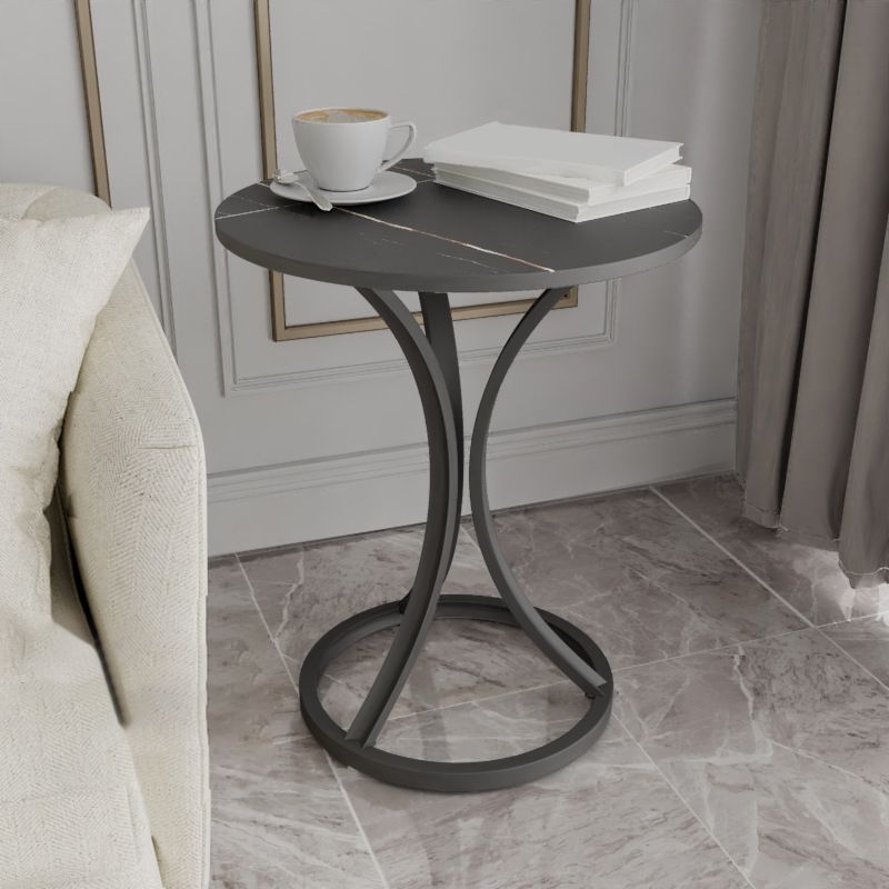 Modern Slate Round Side End Table Pedestal Table for Living Room