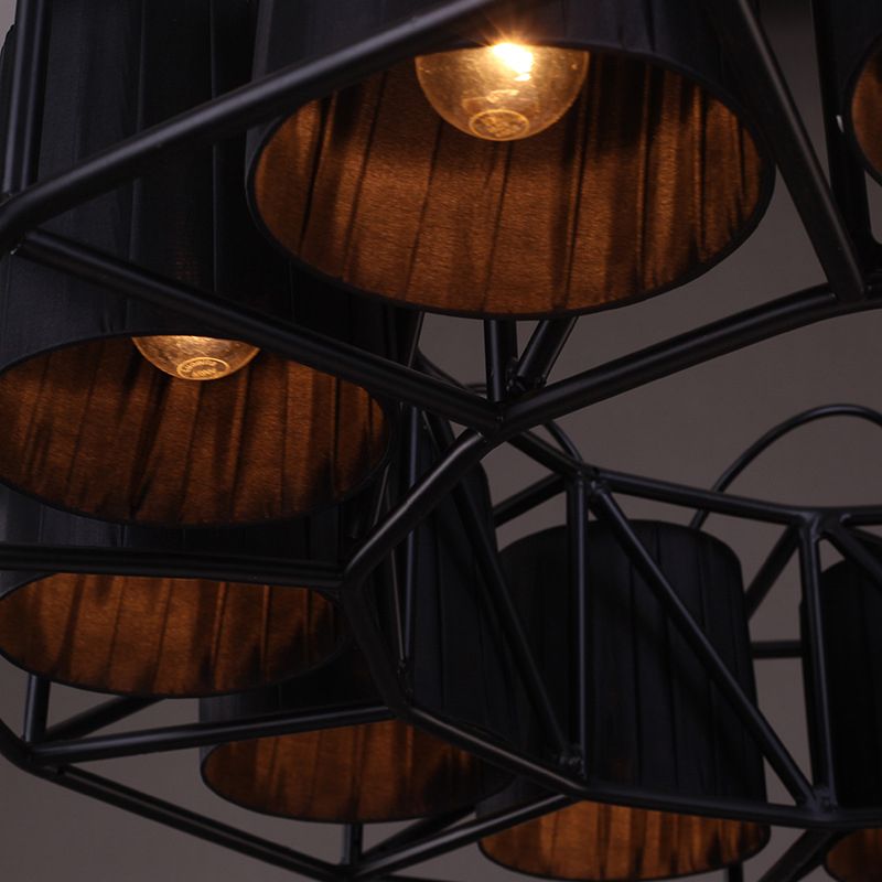 Black Multi-light Chandeliers Metal Round Vintage Hanging Fixtures for Living Room