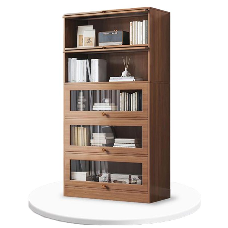 Contemporary Barrister Brown Bookshelf Engineered Wood Closed Back Shelf with Door