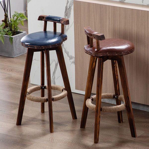 Tradition Backrest Armless Counter Stool Wood Household Bar Stool with Leather Cushion