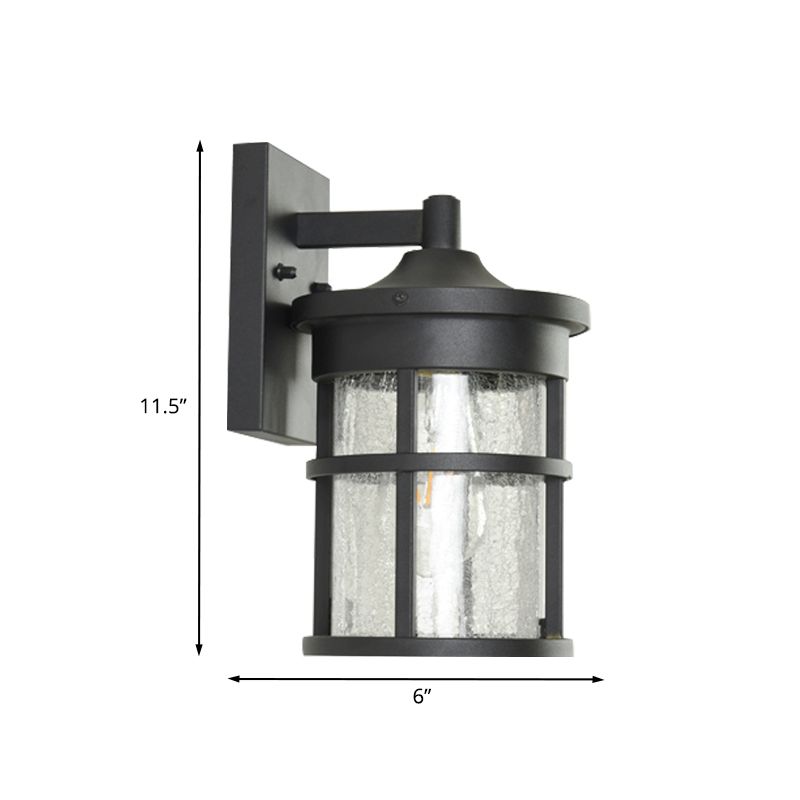 Crackle Glass Black Schonce Lamp Cilindrical 1 Bulb Countryside Wandverlichting met metalen frame