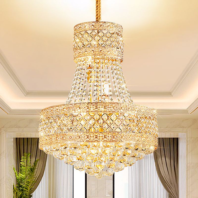 Drum Octagon Crystal Deckenhänge Fixture zeitgenössische 3/5 Lichter Gold Anhänger Kronleuchter, 12 "/15,5" breit