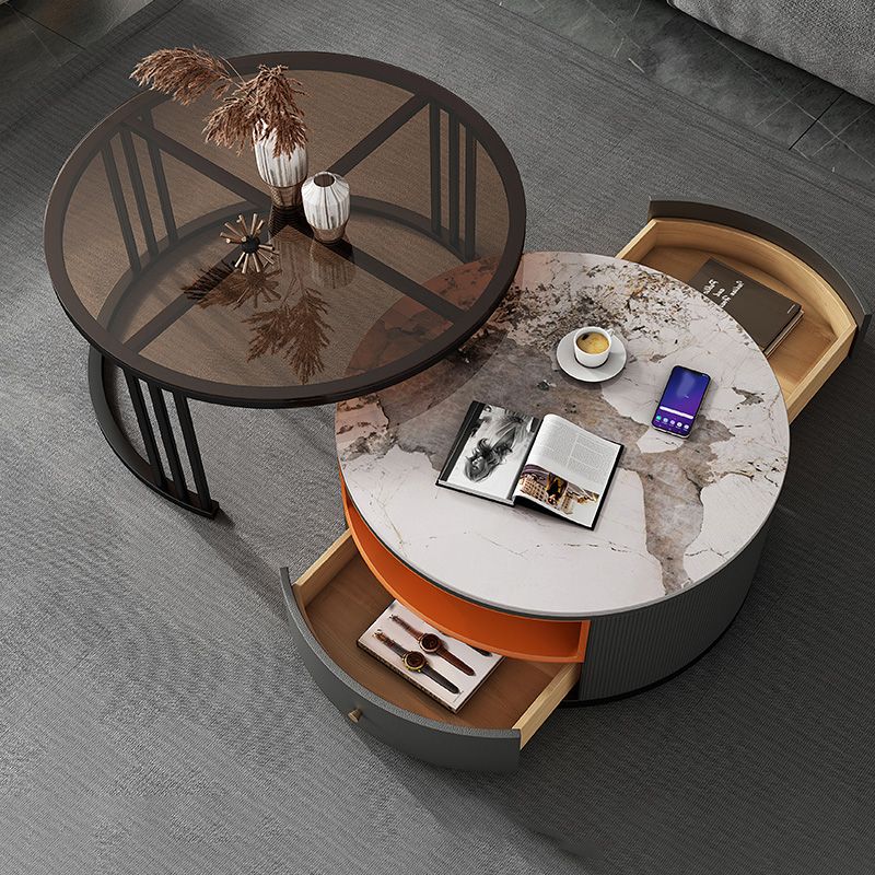 Round Coffee Table Set Frame Nesting Coffee Table Set with 2 Drawers