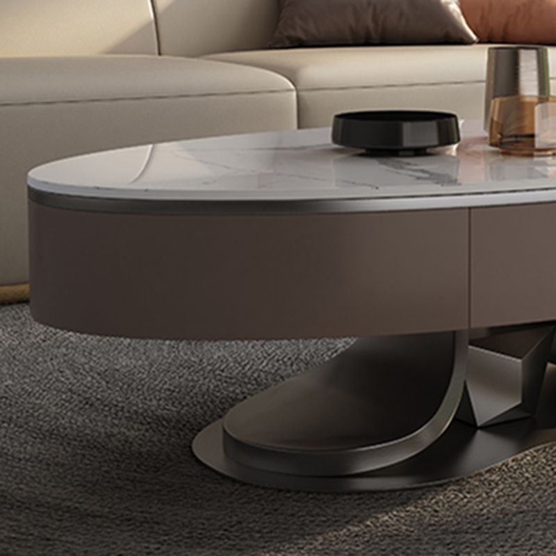 Glam Stone Single Coffee Table Pedestal Coffee Cocktail Table with Storage Drawers