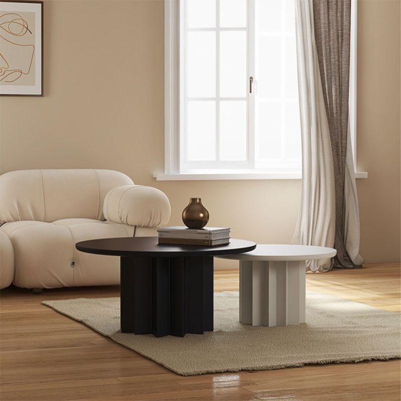 Contemporary Cocktail Table Pedestal Solid Wood Round Single Coffee Table