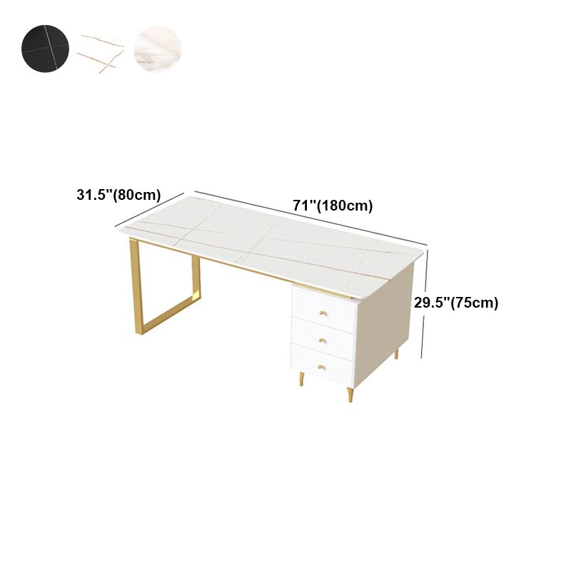 Metal Base Writing Desk Glam Style Office Desk with 3-drawer