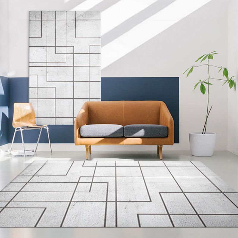 Grey Modern Rug Polyester Line Rug Non-Slip Backing Rug for Home Decoration