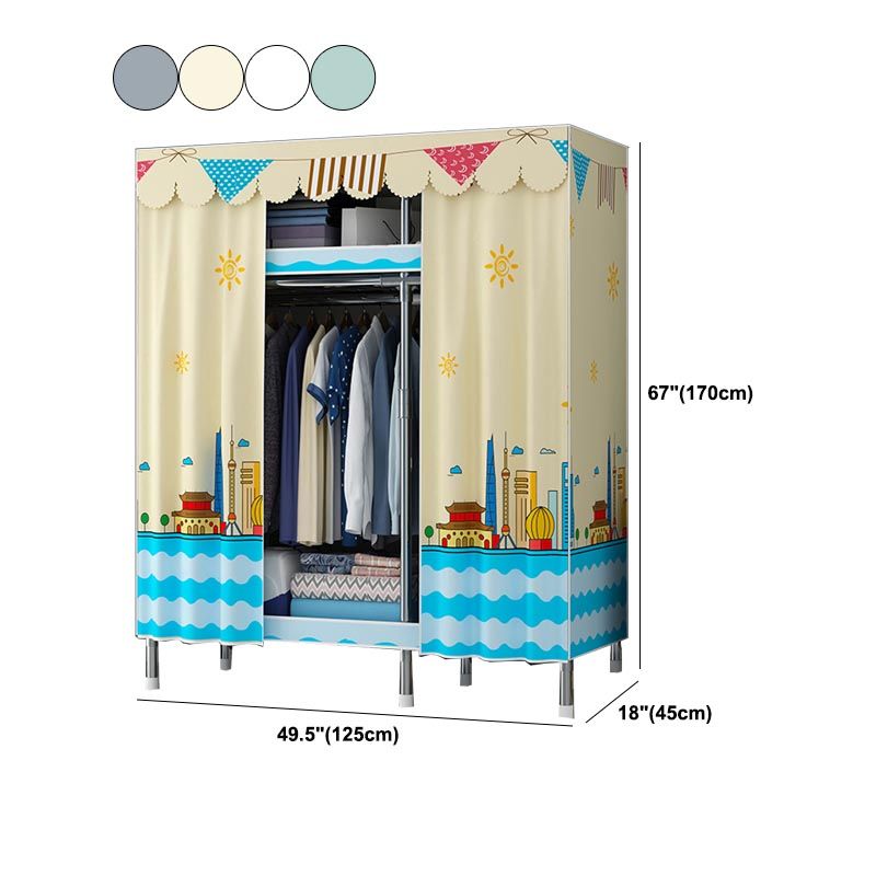 Contemporary Style Wardrobe Steel Cloth Rod Included Wardrobe Closet with Door