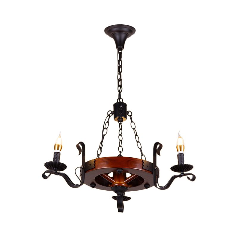 Red Brown Candle Chandelier Lamp Country Wood 3/5/6 Lights Dining Room Hanging Light