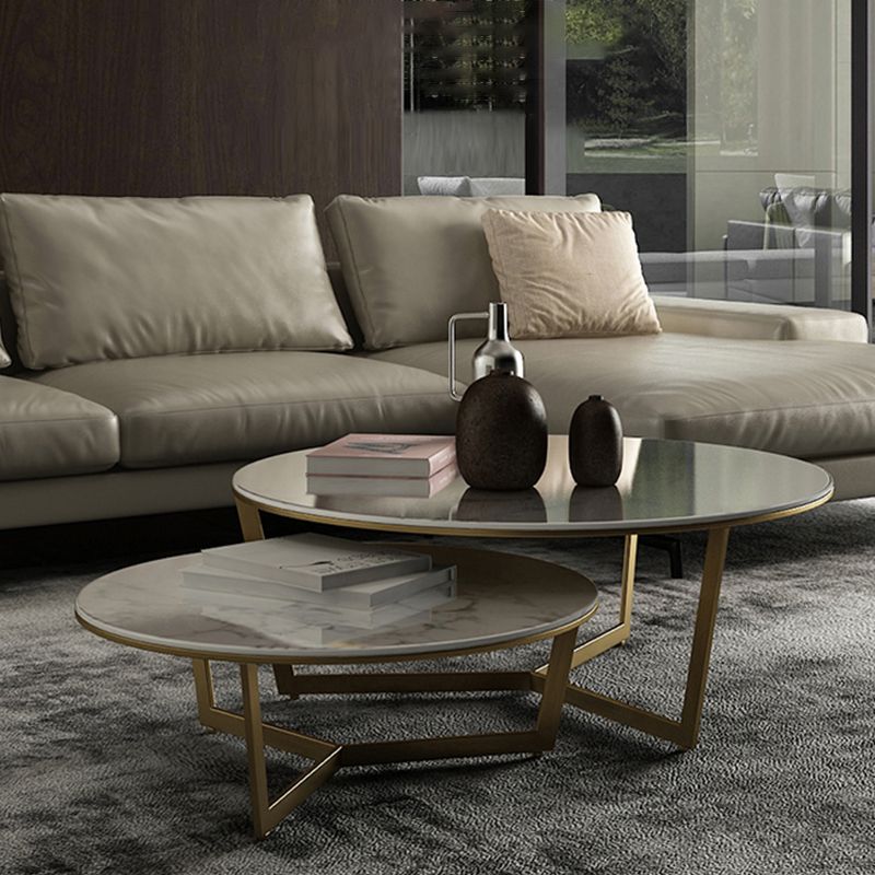 Contemporary Frame Coffee Table Round Slate Top Cocktail Table