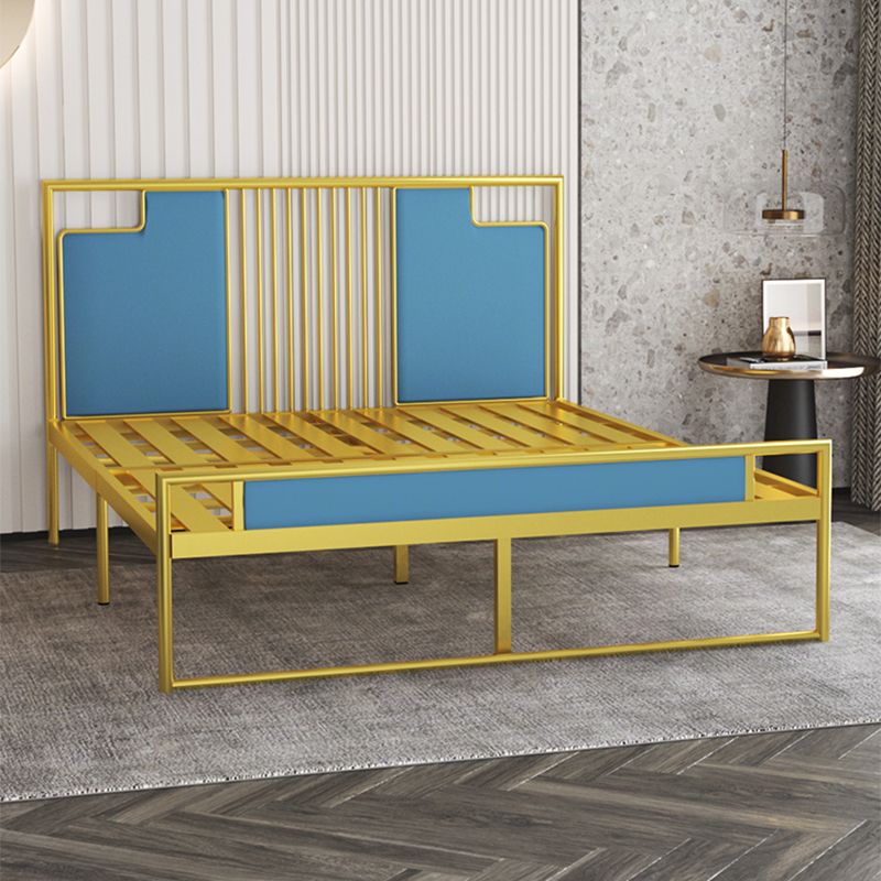 Glam Metal and Upholstered Open-Frame Bed with Headboard and Footboard