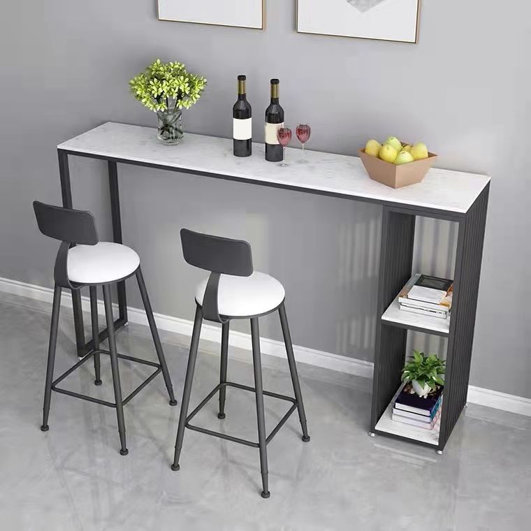 1/2/3 Pieces Bar Table Set Modern Rectangle Sintered Stone Bar Table with Low Back Stools