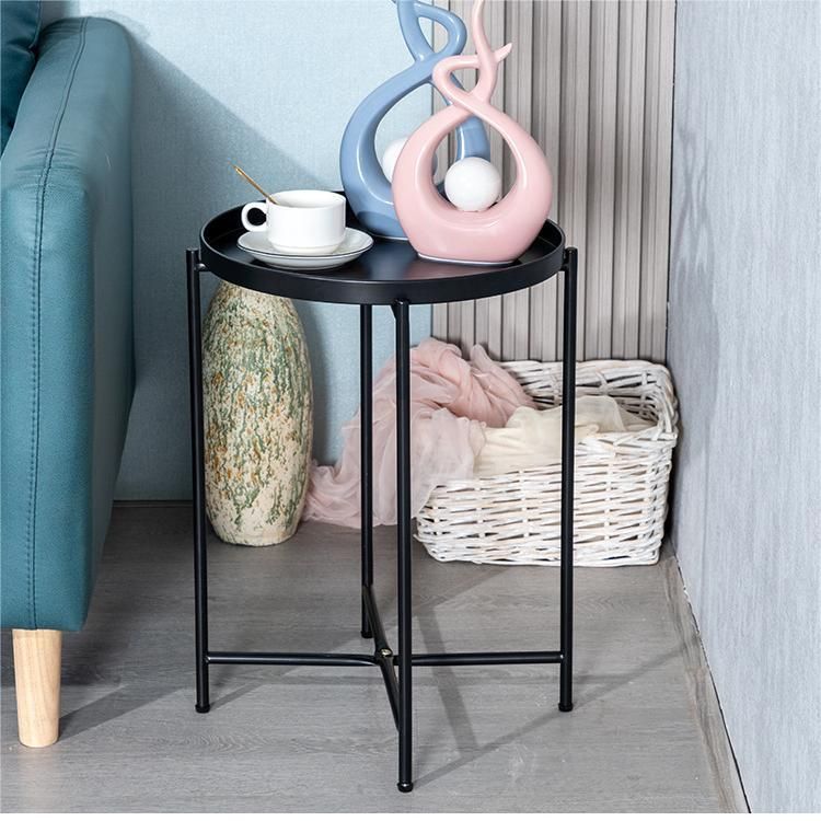 Modern Cross Legs Corner Table Round Tray Top Side End Table