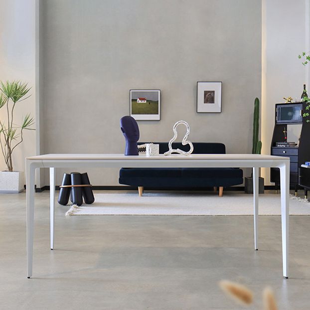 Metal Contemporary Rectangle Dining Table White Sintered Stone Table for Dining Room