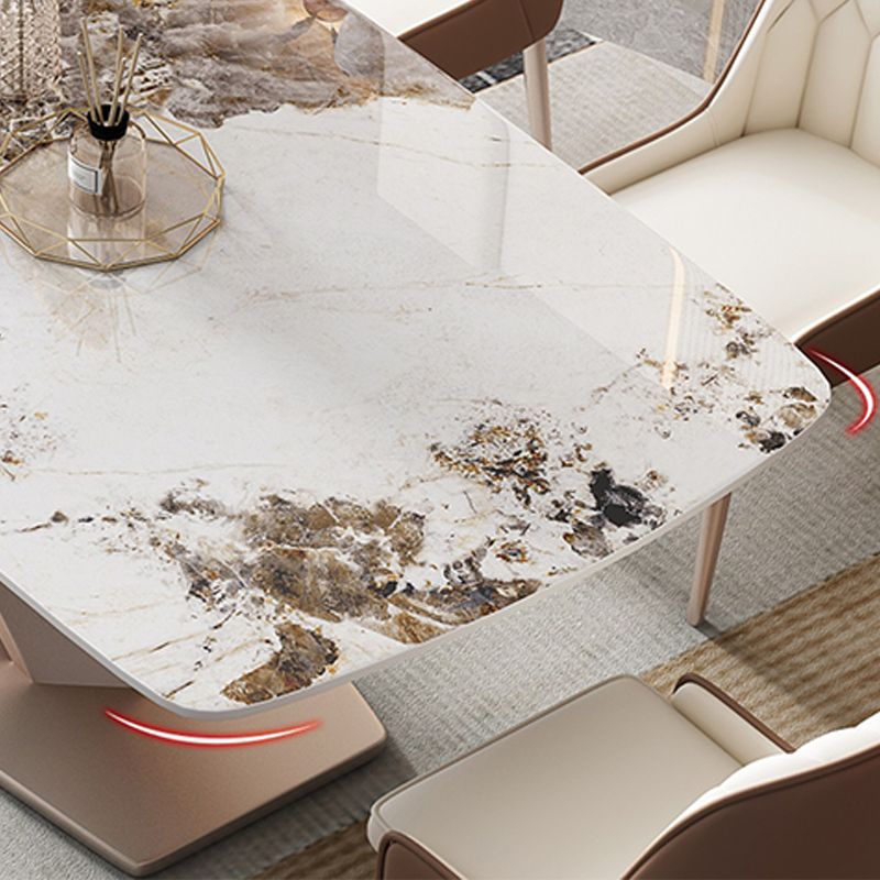 Traditional Luxury Dinner Table Rectangle Pedestal Table with Steel Base