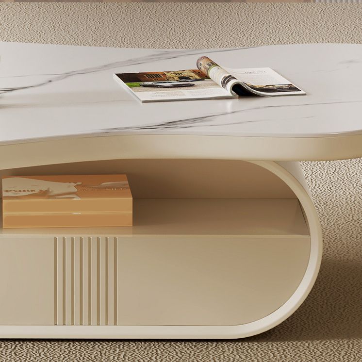 Contemporary Geometric Cocktail Table Stone White Coffee Table