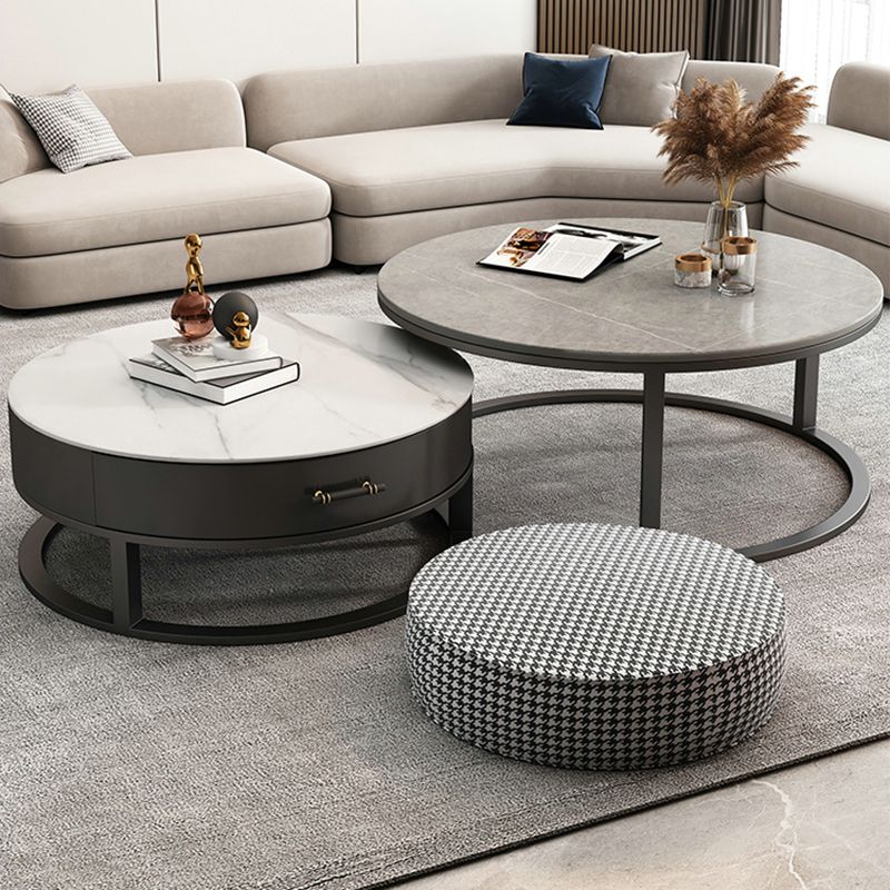 Frame Coffee Table Set Slate Cocktail Table with Storage Drawers