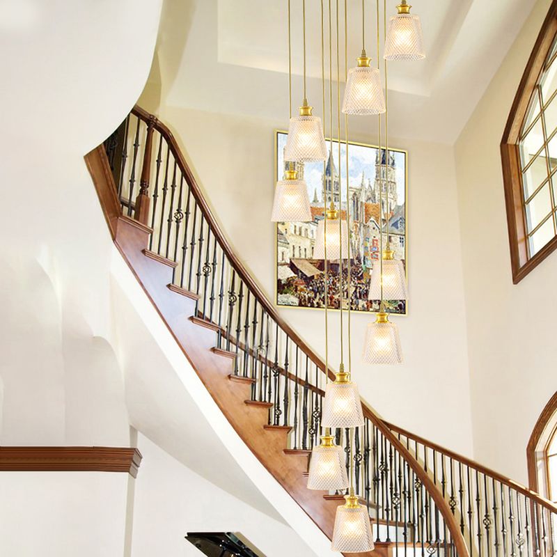 Scala a campana su scala appesa vetro reticolo leggero 10 teste semplicità Multi luminosa ciondolo in oro