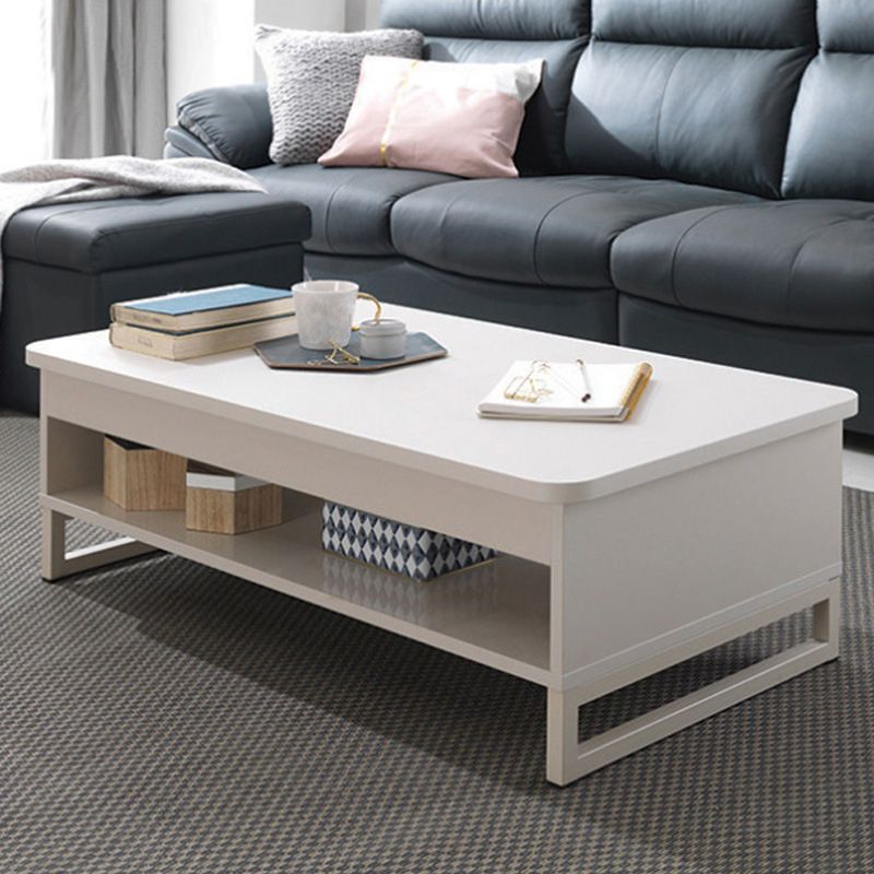 Floating Top Coffee Table with Shelf and 4 Legs Wooden Coffee Tabl