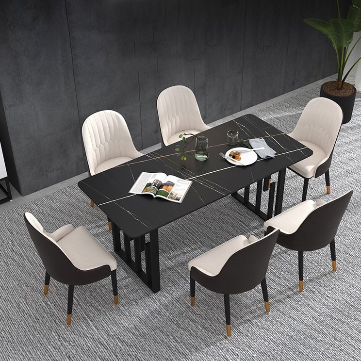 Glam Style Stone Top Double Pedestal Table Home Rectangle Dining Table