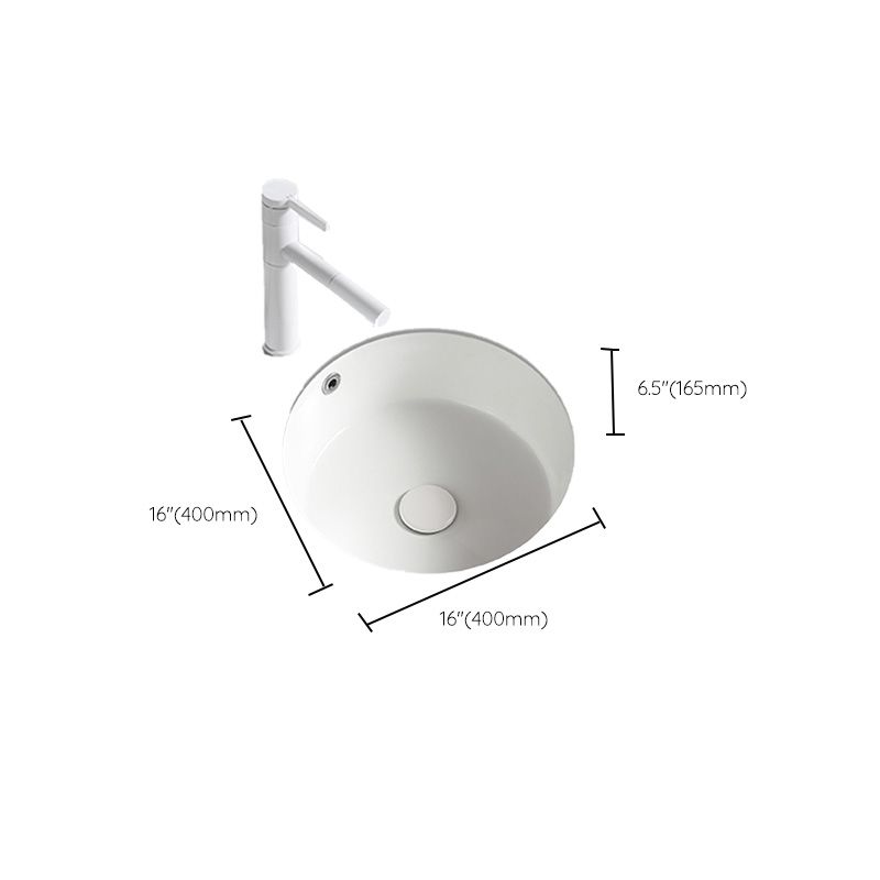 Contemporary Bathroom Sink Porcelain Round Undermount Bathroom Sink with Pop-Up Drain